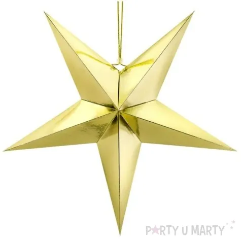 dekoracja gwiazda 3d papierowa partydeco zlota 70 cm