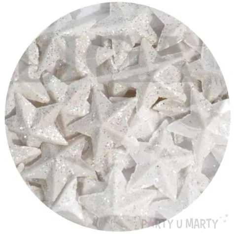 dekoracja gwiazdki brokatowe biala aliga 7 cm