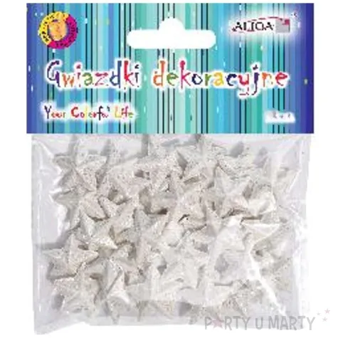 dekoracja gwiazdki brokatowe biala aliga 7 cm