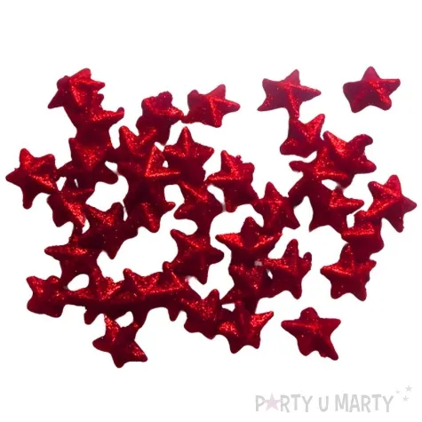 dekoracja gwiazdki brokatowe czerwony aliga 2 cm 35 szt
