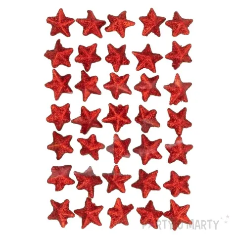 dekoracja gwiazdki brokatowe czerwony aliga 2 cm 35 szt