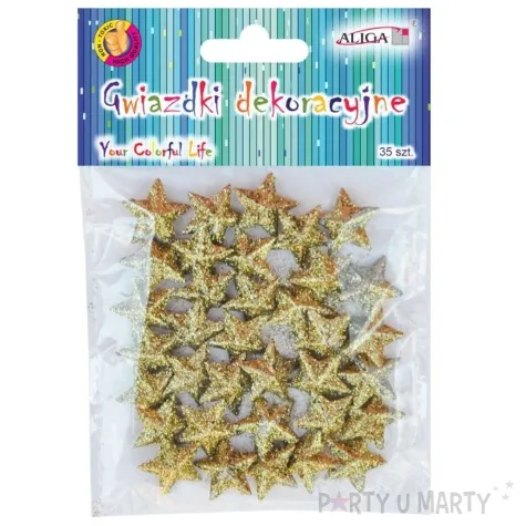 dekoracja gwiazdki brokatowe zloty aliga 2 cm 35 szt