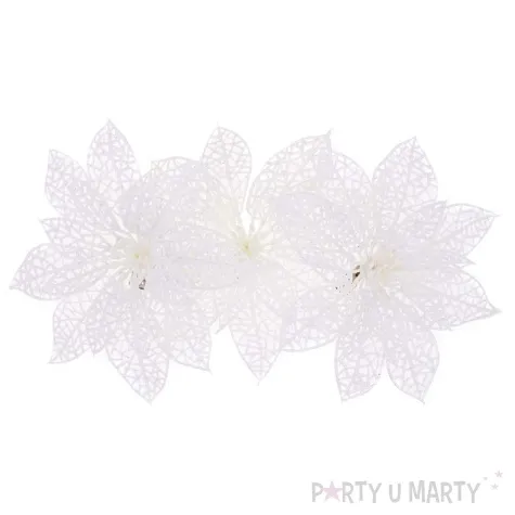 dekoracja gwiazdy betlejemskie z klipsem brokatowa perlowy aliga 3 szt