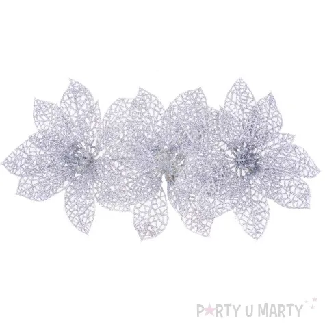 dekoracja gwiazdy betlejemskie z klipsem brokatowa srebrny aliga 3 szt