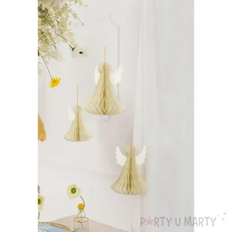 dekoracja honeycomb aniol kremowy partydeco 15 cm