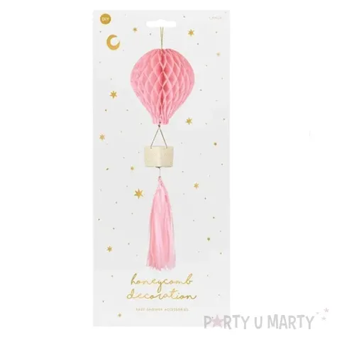 dekoracja honeycomb balon fredzle i koszyczek rozowa partydeco