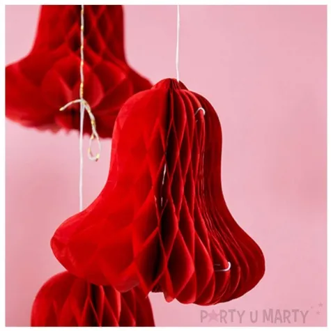 dekoracja honeycomb dzwonek czerwona folat 2 szt