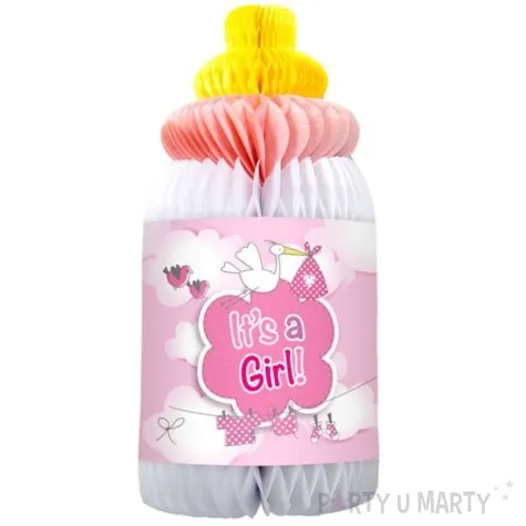dekoracja honeycomb its a girl butelka rozowy folat 28 cm