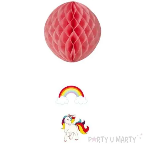 dekoracja honeycomb kula jednorozec czerwona guirca 30cm