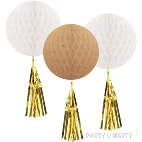 dekoracja honeycomb kula z fredzlami zlotymi mix kremowy amscan 30 cm 3 szt