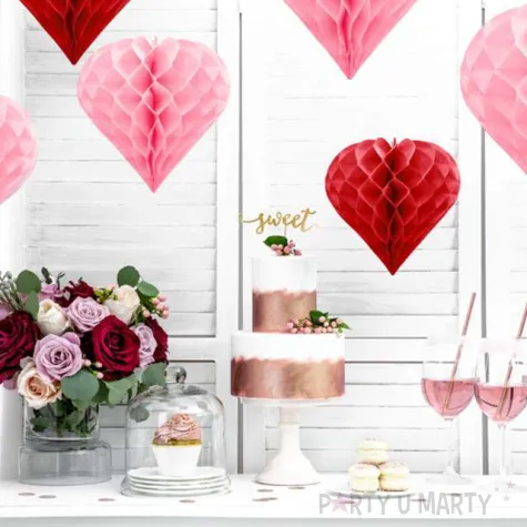 dekoracja honeycomb serce partydeco rozowe jasne 20 cm