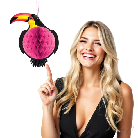 dekoracja honeycomb tukan rozowa 22x33 cm