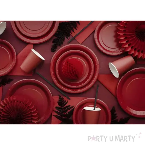 dekoracja jednorazowa zastawa stolowa talerzyki papierowe monokolor czerwone ciemne 23 cm x6