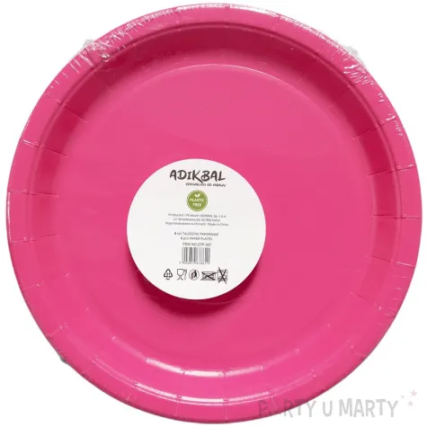 dekoracja jednorazowa zastawa stolowa talerzyki papierowe monokolor rozowe fuksjowe 18 cm x8
