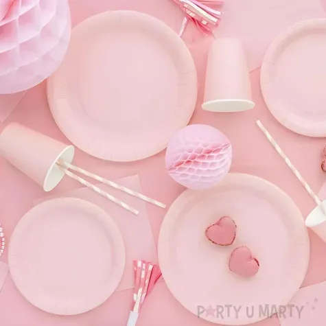 dekoracja jednorazowa zastawa stolowa talerzyki papierowe monokolor rozowe jasne 18 cm 6 szt