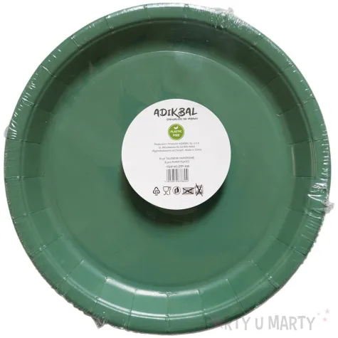 dekoracja jednorazowa zastawa stolowa talerzyki papierowe monokolor zielone ciemne 18 cm x8