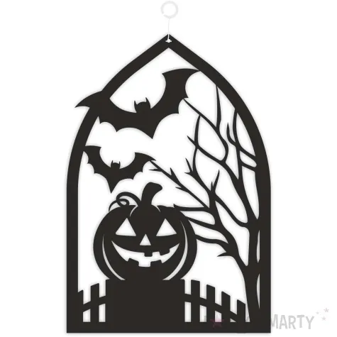 dekoracja kartonowa dynia na plocie czarna 25 cm