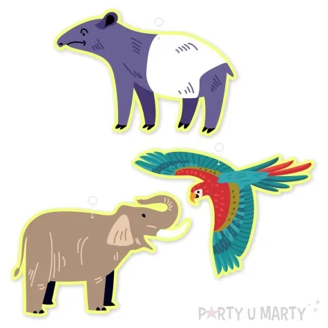 dekoracja kartonowa dzungla bungla ze sloniem mix 29 cm 3 szt