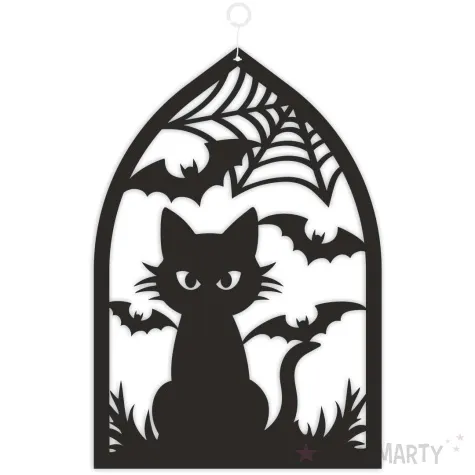 dekoracja kartonowa kot pod pajeczyna czarna 25 cm