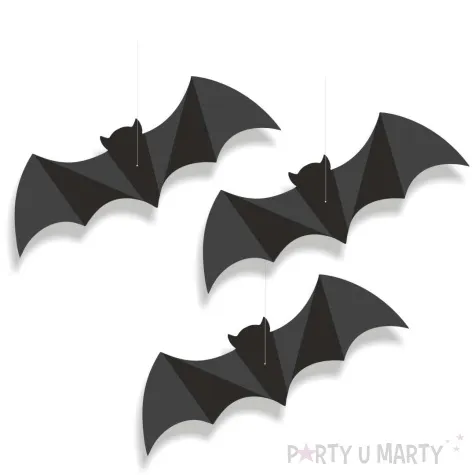 dekoracja kartonowa nietoperze 3d na zylkach czarna 40 cm 3 szt