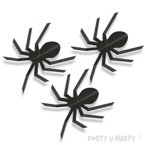 dekoracja kartonowa pajaki 3d na zylkach czarna 30 cm 3 szt