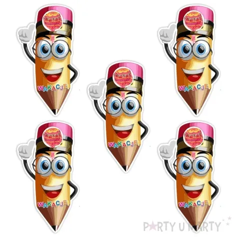 dekoracja kartonowa sprytny olowek na lizak wakacje 5 szt