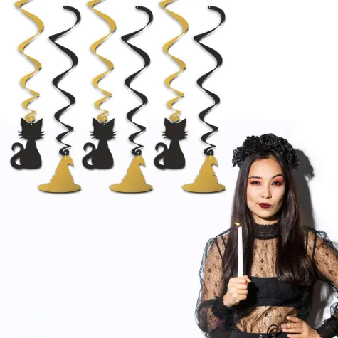 dekoracja kartonowa swiderki wiszace andrzejkowe czary czarno zlote x6