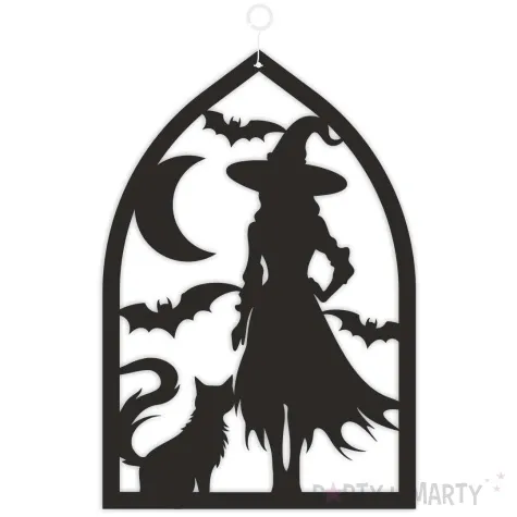 dekoracja kartonowa wiedzma z kotem czarna 25 cm