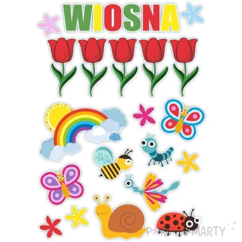 dekoracja kartonowa wiosna i czerwone tulipany 1 kompl