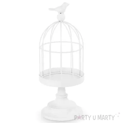 dekoracja klatka z ptaszkiem biala partydeco 27 5 cm