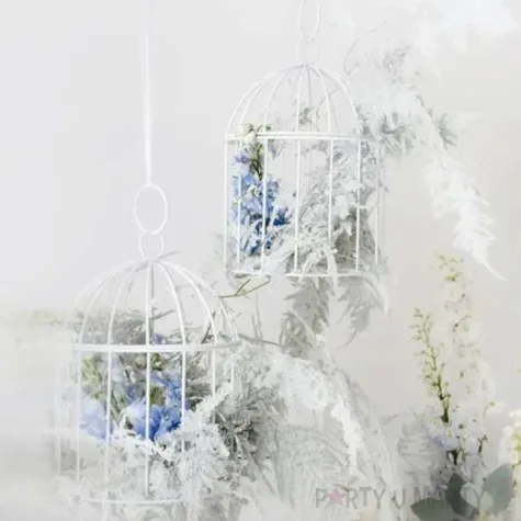 dekoracja klatka z ptaszkiem biala partydeco 27 5 cm
