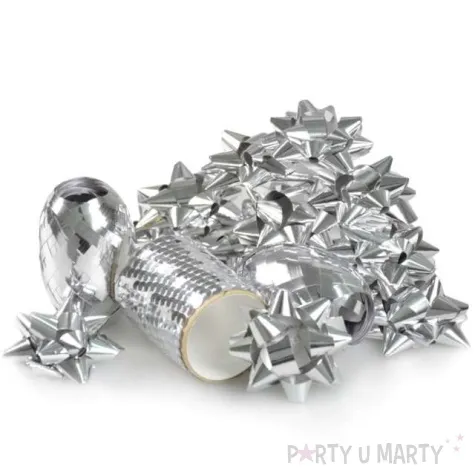 dekoracja kokardki i wstazki srebrny arpex 16 szt