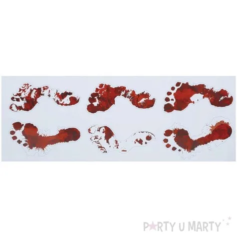 dekoracja krwawe slady stopy halloween czerwony guirca 2 x 25 cm