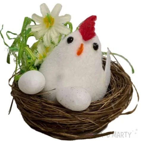 dekoracja kura w gniazdku biala 5 5 cm aliga