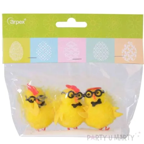 dekoracja kurczaki w okularach 5 cm arpex 3 szt