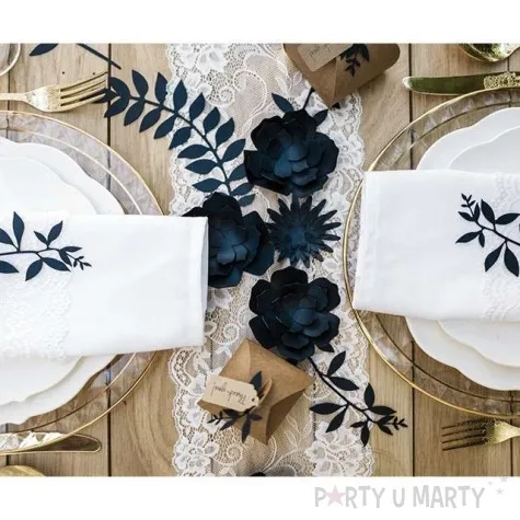 dekoracja kwiat 3d papierowa granatowy ciemny mix partydeco 3 szt