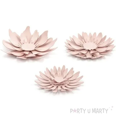 dekoracja kwiat 3d papierowa rozowy pudrowy mix partydeco 3 szt