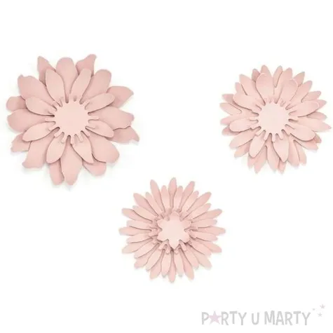 dekoracja kwiat 3d papierowa rozowy pudrowy mix partydeco 3 szt