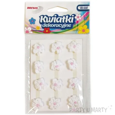 dekoracja kwiatki bialy tkanina brewis 12 szt