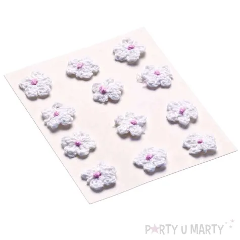 dekoracja kwiatki bialy tkanina brewis 12 szt