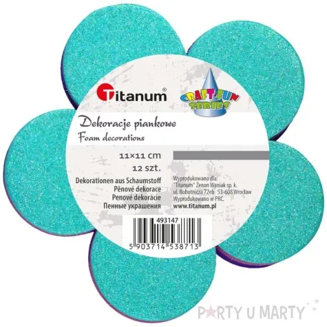 dekoracja kwiatki brokatowe piankowa titanum 12 szt