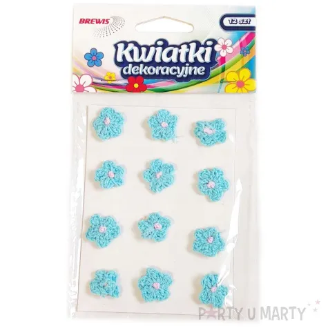 dekoracja kwiatki niebieski tkanina brewis 12 szt