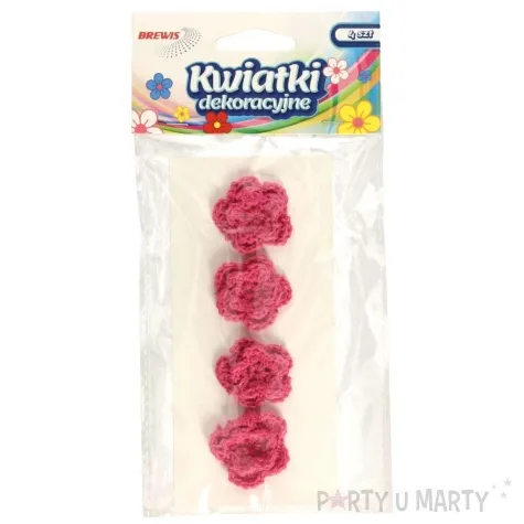 dekoracja kwiatki rozowy ciemny tkanina brewis 4 szt