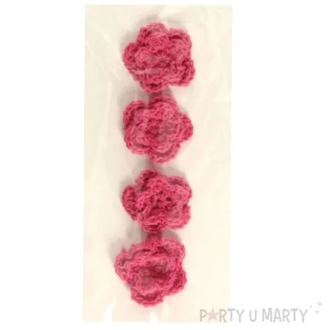 dekoracja kwiatki rozowy ciemny tkanina brewis 4 szt