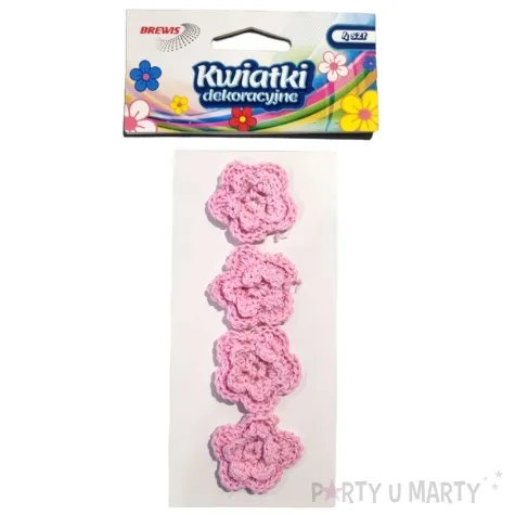 dekoracja kwiatki rozowy tkanina brewis 4 szt