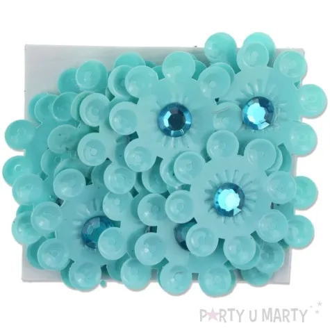 dekoracja kwiaty z cyrkoniami turkusowy 33 mm 20 szt