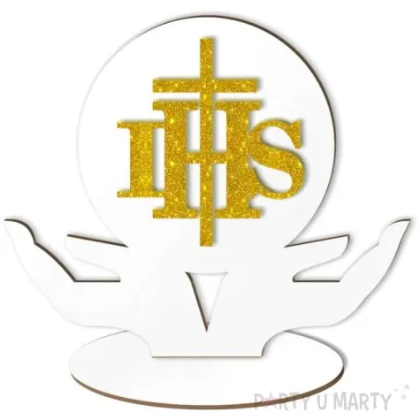 dekoracja laminowana dlonie ihs zloty brokat 25x21 cm