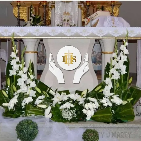 dekoracja laminowona hostia ihs zlota i dlonie 58x38 cm