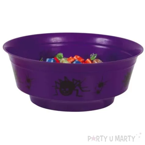 dekoracja miska na cukierki pajaki fioletowa guirca