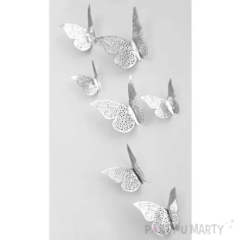 dekoracja motyl 3d srebrny dekoracje polska 12 szt